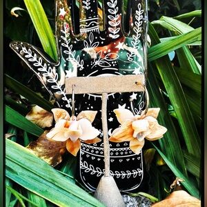 Tan Acrylic Floral Hoop Drop Earrings